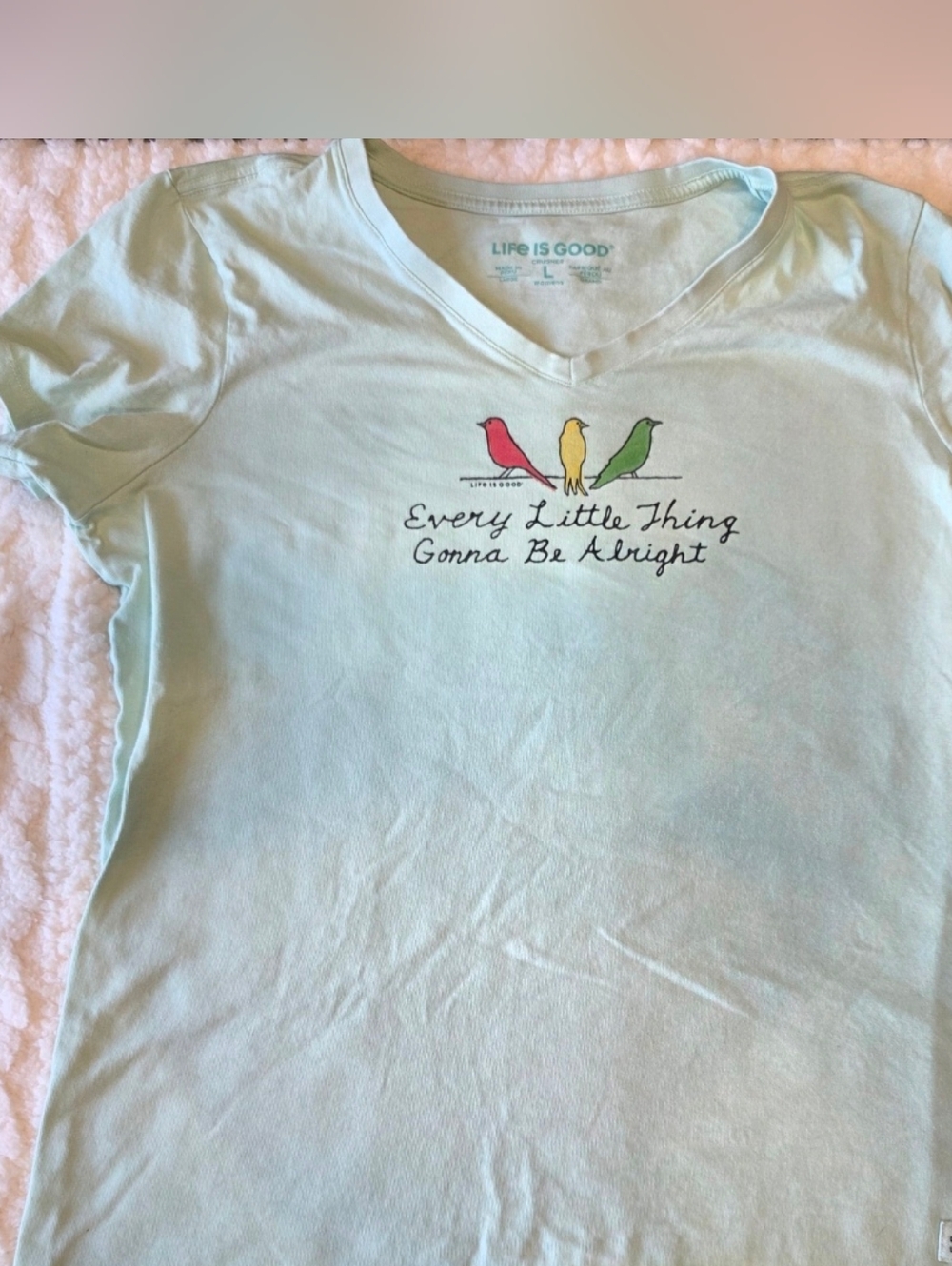 Life Is Good Every Little Thing Gonna Be Alight Bird V Neck Tee Large